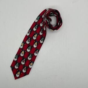 Yule Tie Greetings Hallmark Christmas Winter Holiday Red Snowman Silk Tie